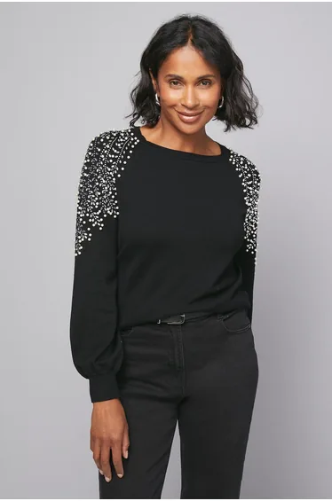 كنزة بأكتاف مزينة بالأحجار - ذهبي