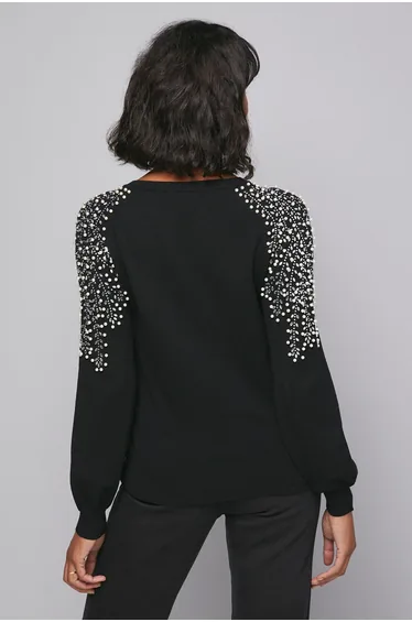 كنزة بأكتاف مزينة بالأحجار - ذهبي