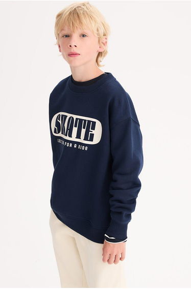 Slogan Print Sweatshirt with Crew Neck