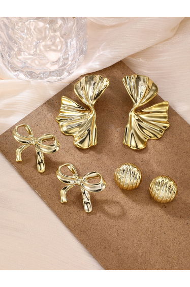 Set of 3 - Gold Petals Bow Earrings