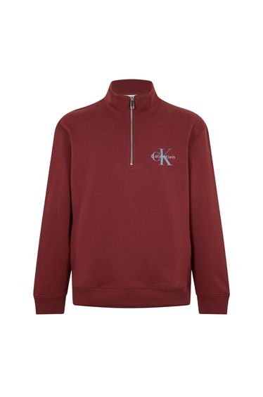 Calvin Klein Mens Monogram Quarter Zip Sweatshirt - Mocha
