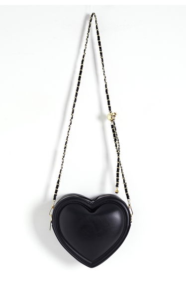 Faux Leather Heart-Shaped Crossbody Bag in Black