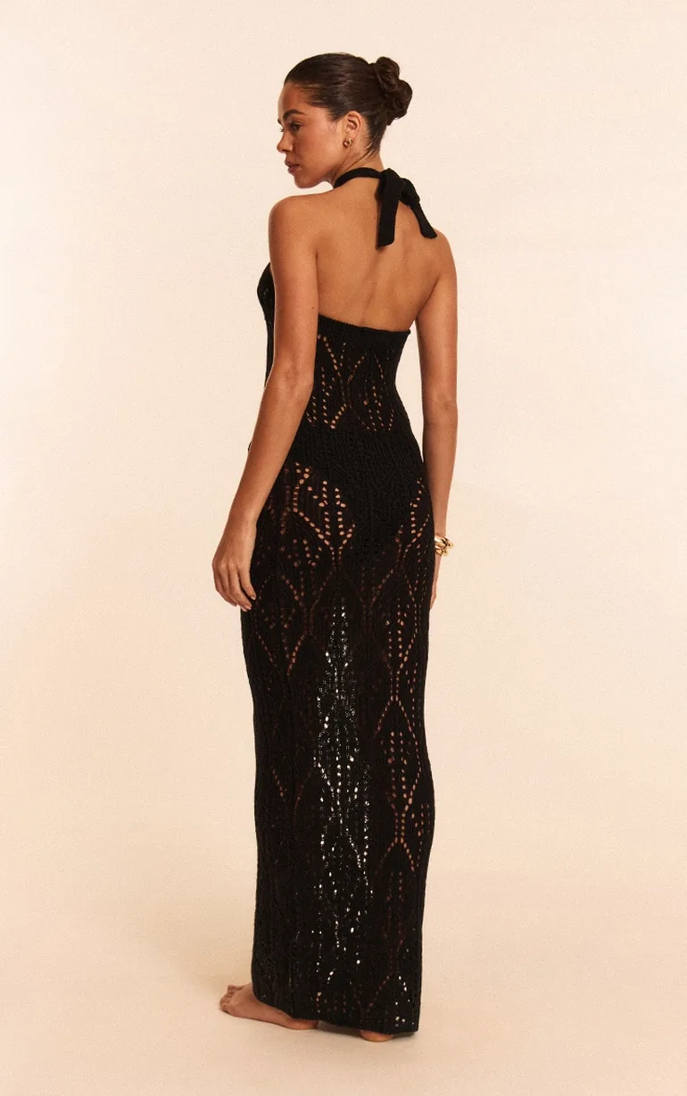 Black Crochet Halter Neck Maxi Beach Dress Prettylittlething : Coverups :  VogaCloset Bahrain