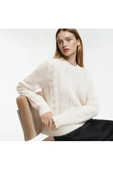 Wool and Alpaca Blend Pullover in Openwork Knit