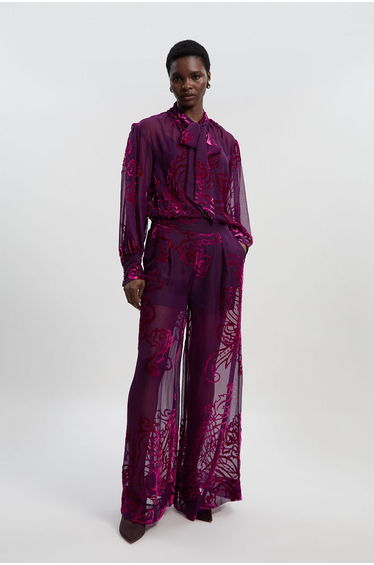 Paisley Devore Woven Wide Leg Trouser