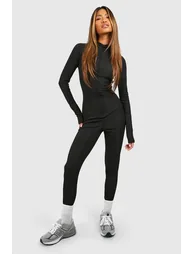 Basic Ribbed Zip Up Skinny Jumpsuit - black