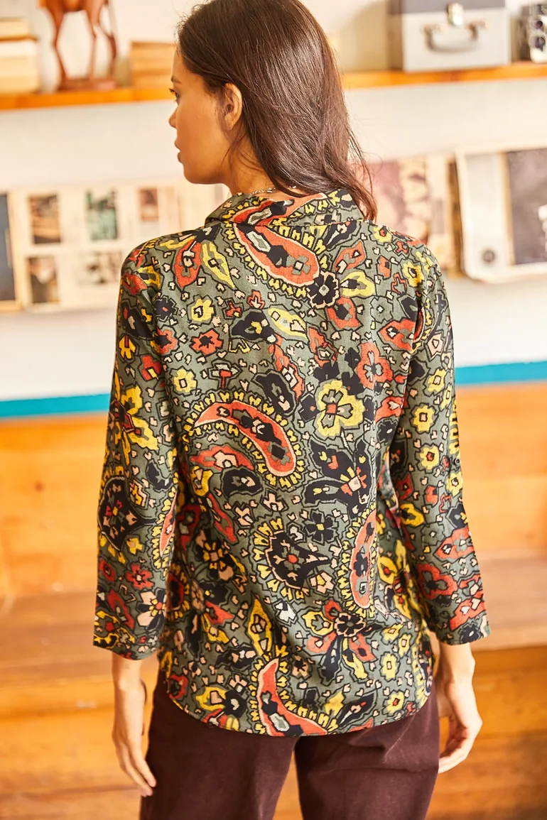 Women's Green Pastel Floral Fold Sleeve Viscose Shirt - 1