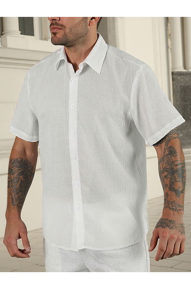 Men White Textured Short Sleeve Shirt