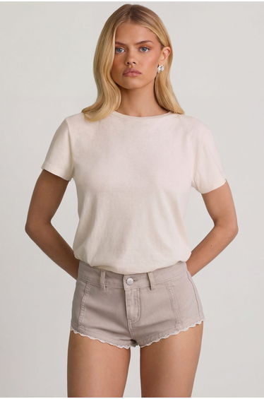 Low-Rise Hot Pant Shorts in Ecru
