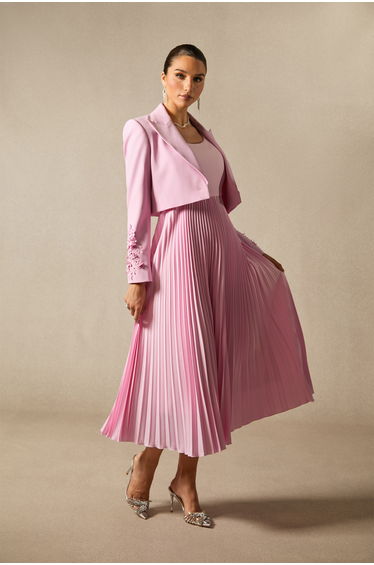 Daisy Floral Cuff Blazer & Pleated Dress Set