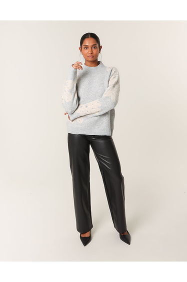 Flower Diamante Detailed Knitted Jumper