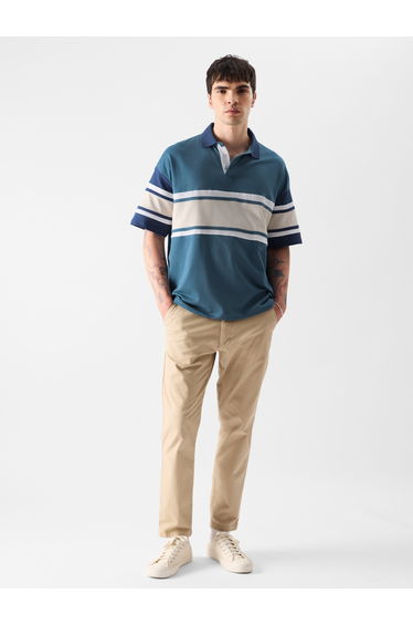Men Blue Color Block Oversized Polo