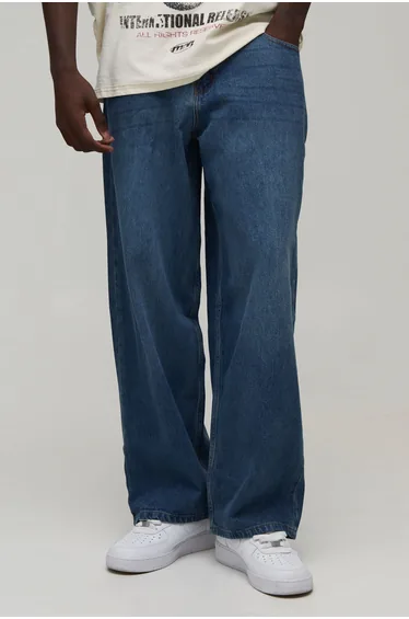 Supper Baggy Back Pocket Embroidered Jeans - vintage blue