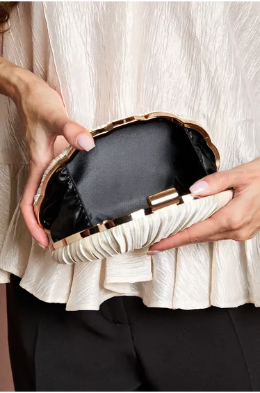 Coral Ruched Satin Shell Shaped Clutch Bag