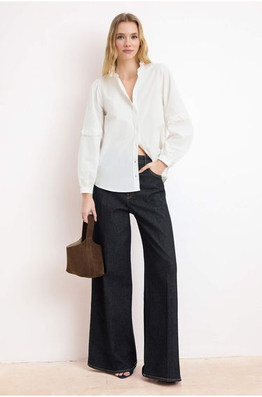 White Ruched Detail Poplin Shirt