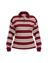 Shape Burgundy Striped Cinched Waist Polo Top - 4