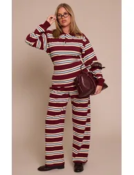 Shape Burgundy Striped Cinched Waist Polo Top