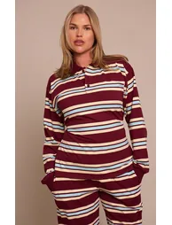 Shape Burgundy Striped Cinched Waist Polo Top - 1