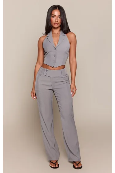 Petite Charcoal Low Rise Flared Trouser Co-ord