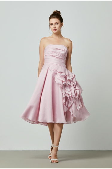 Side ruffles midi dress