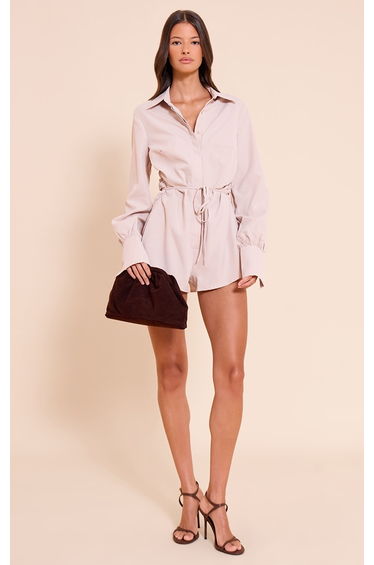 Cream Woven Belt Detail Playsuit