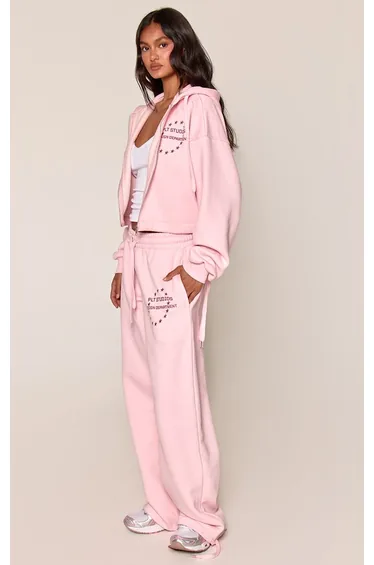 Pink Drawstring Hem Zip Up Hoodie