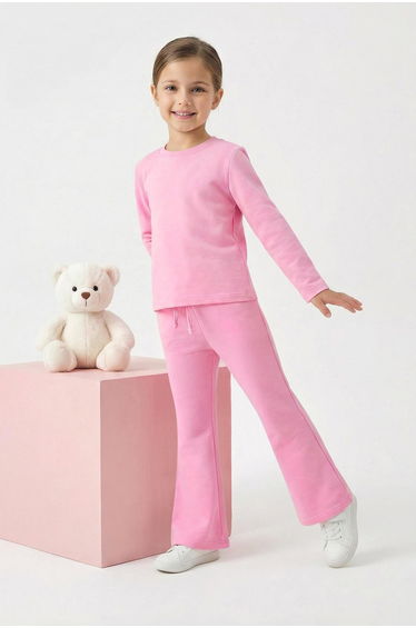 Pink plain knit bottom - top set
