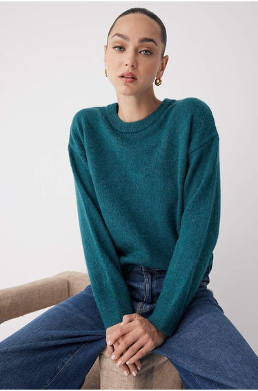 Petrol More Sustainable Alpaca Wool Blend Wide Pattern Premium Yarn Knitwear Sweater