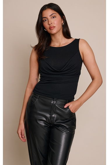 Black Burnout Mesh Drape Detail Long Top