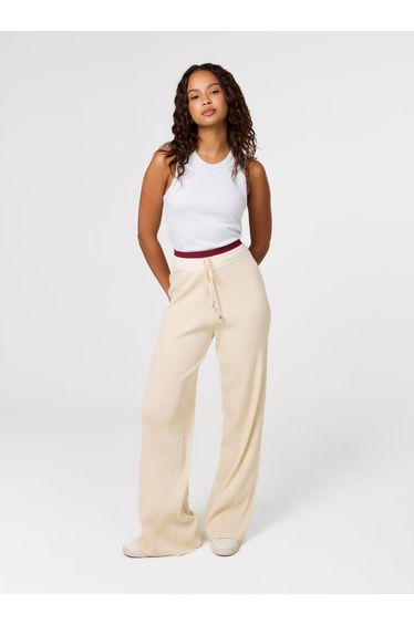 Ribbed Contrast Waist Wide Leg Joggers