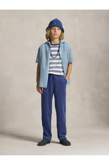 Ralph Lauren Boys Linen Logo Shirt in Blue