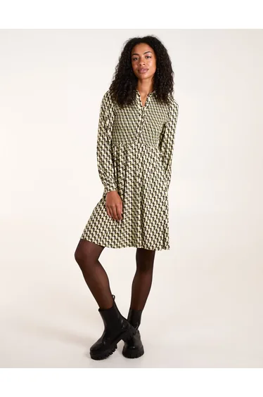 Shirred Mini Shirt Dress