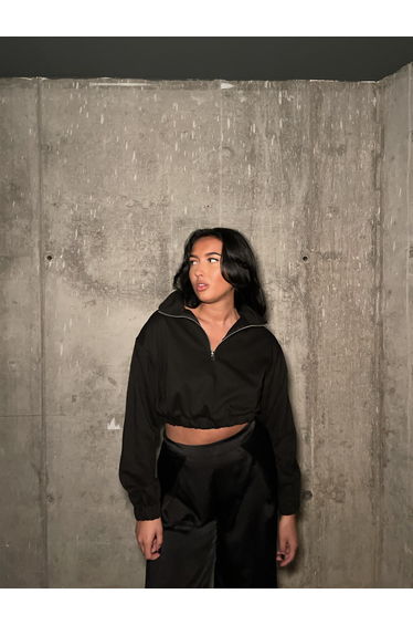 Black Zip- Neck Sweatshirt