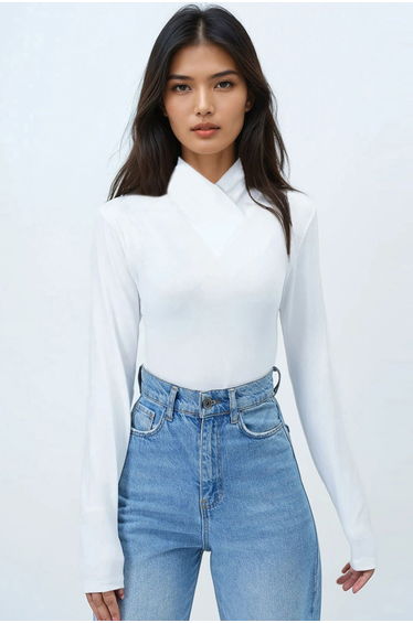 Women's White Stand Collar Basic Sandy Blouse