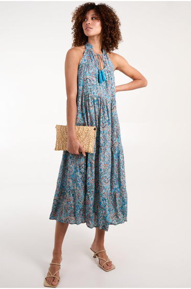 Art Silk Tie Neck Smock Midaxi
