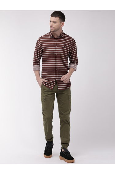 Men Olive Mid Rise Slim Fit Cargo Pants