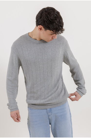 Ribbed Knit Crew Neck Sweater