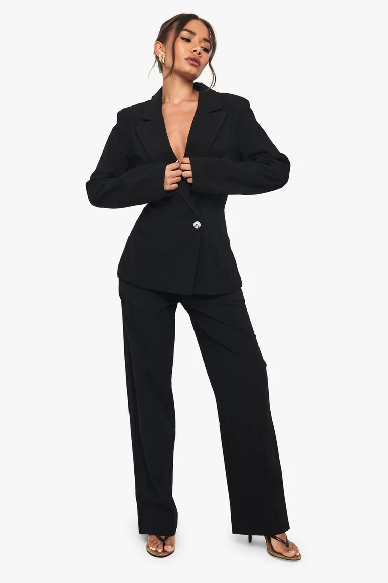 Linen Tailored Straight Leg Trouser - black - 2