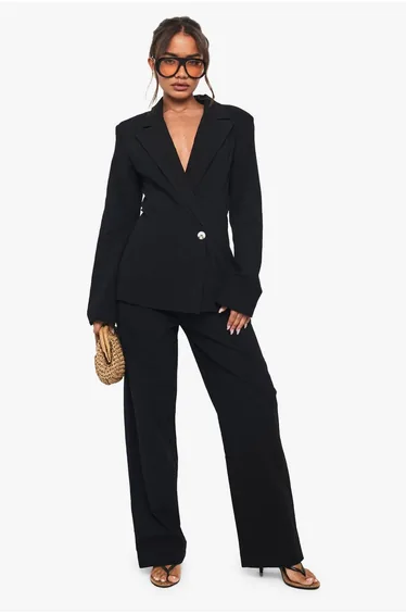 Linen Tailored Straight Leg Trouser - black