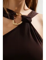 Brown Accessory Detail Snap Knitted Bodysuit - 3