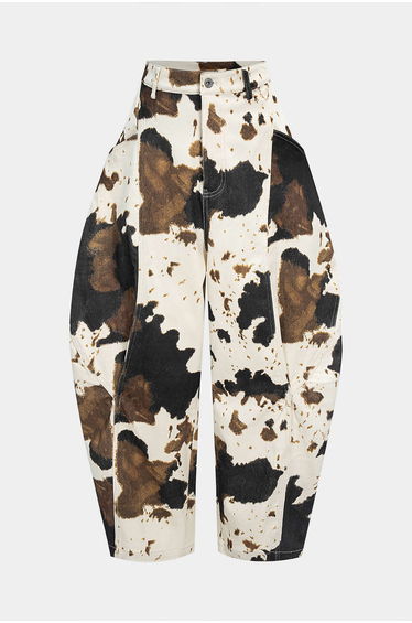 Denim Abstract Splatter Print Wide Leg Jeans