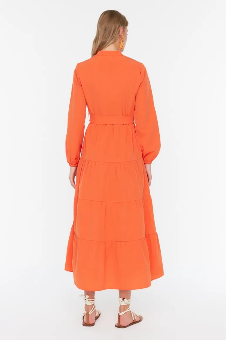 Shop Ruched Pleated A-Line Midaxi Skater Dress with Ruffles Online in Oman