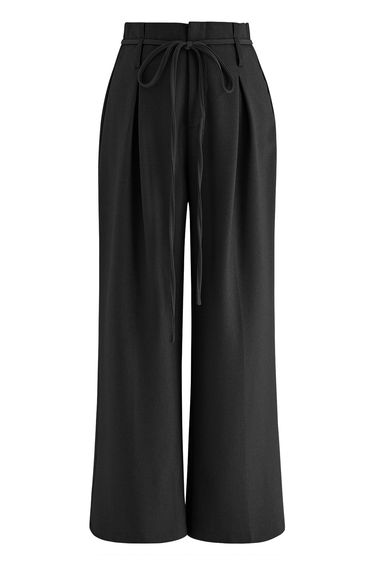 Tie Waist Wide-Leg Pants in Black