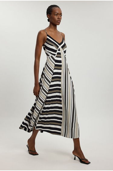 Contrast Stripe Viscose Strappy Dress
