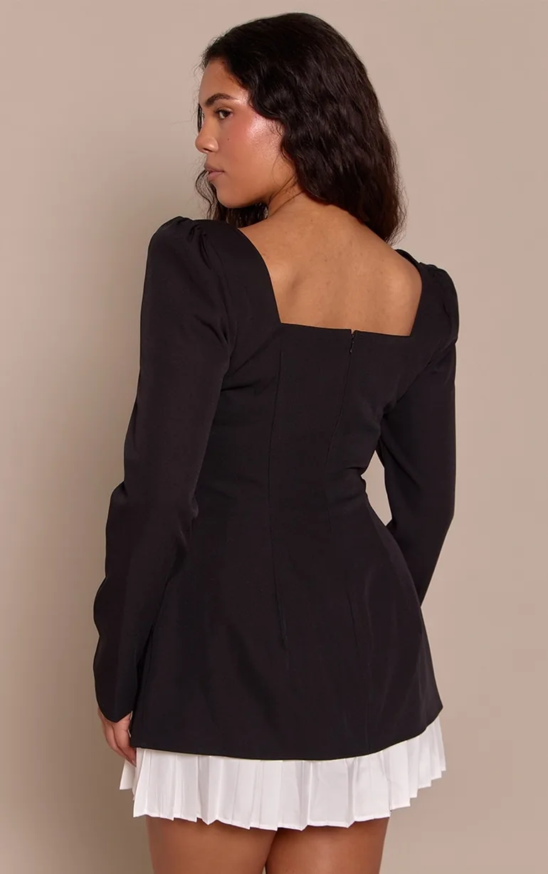 Shape Black Pleated Shoulder Pad Mini Dress - 1
