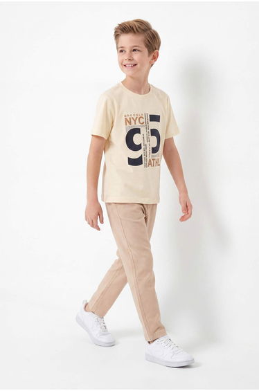 Beige 3-Piece Boys' Knitted Top and Bottom Set