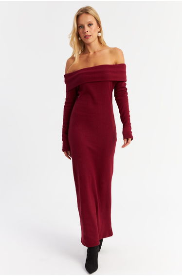 Women's Burgundy Madonna Collar Camisole Maxi Dress
