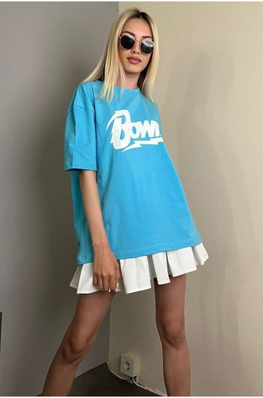 Turquoise Printed Over Fit T-Shirt