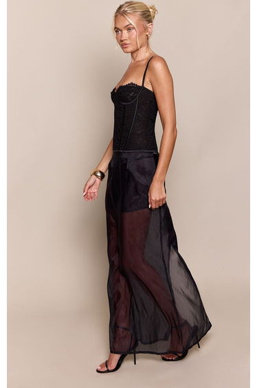 Black Organza Layered Maxi Skirt