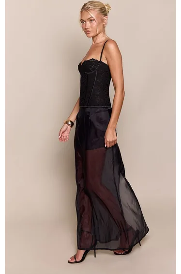 Black Organza Layered Maxi Skirt
